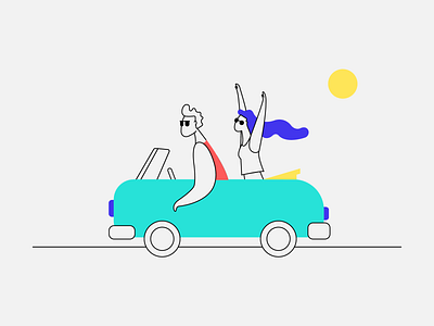 Guzo branding bright car character fun identity illustration man people summer sun travel woman