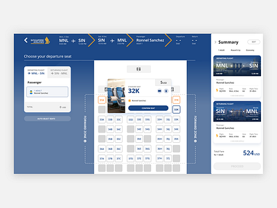 Singapore Airline Concept Design - Choose Seats airline concept flight search redesign seats singapore airline website