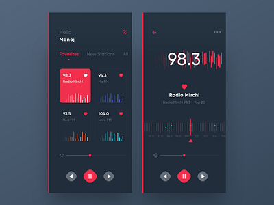 Radio App app dark fm ios music player radio radio app red trending ui ux