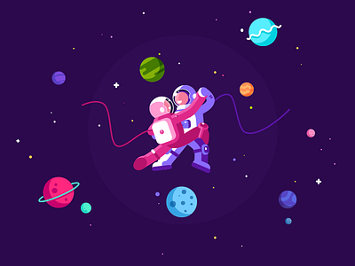 Tango in Cosmos 2d character cosmonaut cosmos dance fun illustration love planet pose tango universe violet