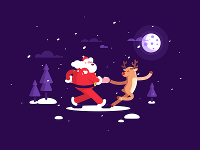 Santa + Deer = Tango 2d character cute dance deer fun fun art happy illustration santa snow tango trees violet winter