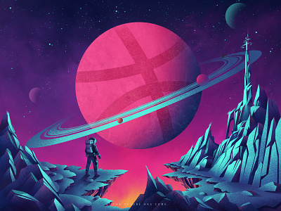 Hello Dribbble! astronaut design flat illustration image mountain people planet space vector