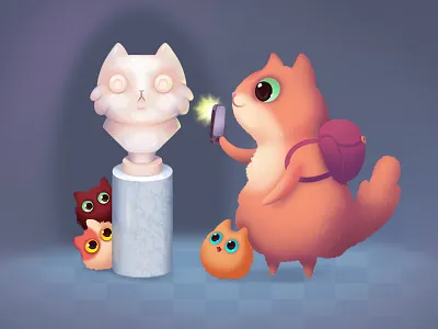 Museum with kids cat children history illustration kids kitten museum sculpture travel
