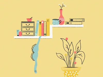 Room 2d books bra brushes design grain illustration mug plant pot