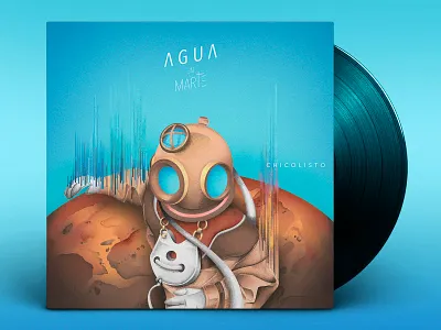 "Agua en Marte" EP Cover Artwork album album cover artwork astronaut blue branding cosmonaut cover cover art design ep explore identity illustration mars minimal music planet space vinyl