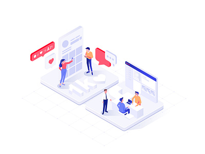 Paid Social design facebook illustration instagram isometric office people social social app ui web working working space