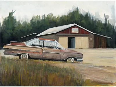 Garage, Canada art drawing illustration landscape watercolor west