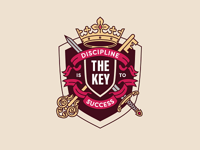 Discipline is The Key to Success badge crest crown design discipline hustle key logo motivation success sword