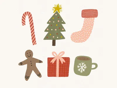 Favorite Things christmas christmas card christmas cards christmas illustration christmas trees design drawing gingerbread man greeting card greeting cards hand drawn holiday hot cocoa illustration illustration design present seasonal stocking tree winter