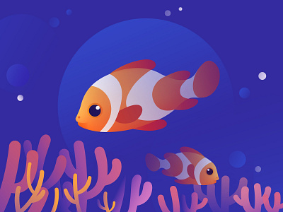 Сlown fish algae animals aquarium cartoon clown fish coral design fish gradient marine sea underwater