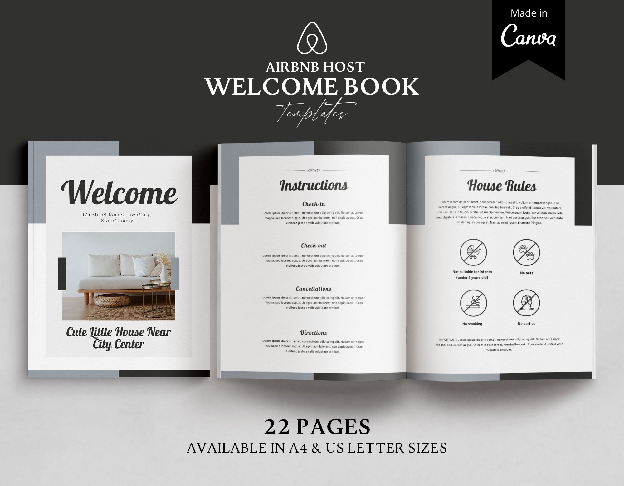 airbnb welcome book template canva free