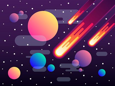 Space Illustration antipslava art background colorful comet design flat design galaxy graphics design illustration illustrator minimalism orange planet purple vector graphics