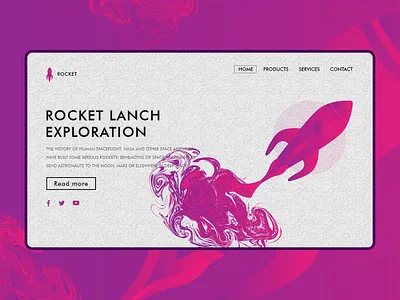 rocket launch landing page clean creative dark pink design explore gradient homepage illustration landing page minimal pink rocket rocket launch typography ui ux vector web