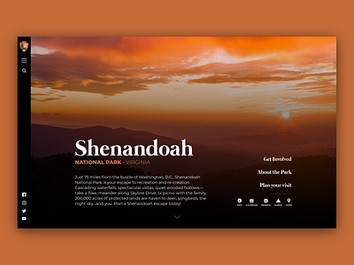 Shenandoah National Park – Landing Page Reimagined branding dark app desktop national parks ui