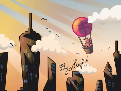 Fly High with Dribbble! design dribbble first shot illustration sketch app vector
