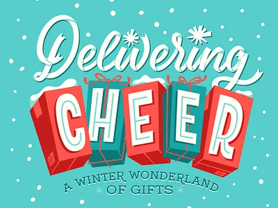 USPS Holiday Guide Cover cheer gift holiday illustration lettering ribbon script type usps