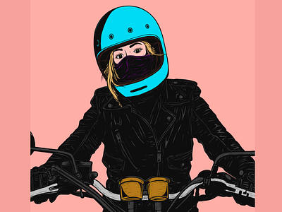 BIKER GIRL adobe draw biker blond girl helmet moto motorcycle pink vector art