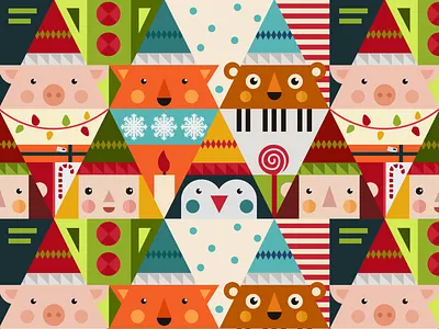 Merry Dribbble Pattern christmas christmas card christmas pattern christmas tree christmaspattern christmastree design flat design holiday merry merry christmas merrychristmas new year new year 2019 newyear newyearpattern pattern pattern design pig piggy