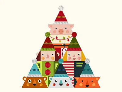 Merry Dribbble Tree 2019 animals christmas christmas card christmas tree christmastree flat design geometric art geometric illustration holiday holiday cards holiday gift merry merry christmas merrychristmas new year new year 2019 newyear pig piggy
