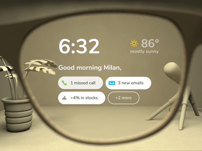 Augmented Reality Glasses 3d app ar augmented reality dashboard design desk mixed reality mr notification render ui ux vectary vr