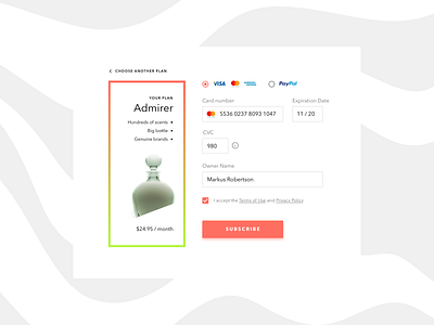 Daily UI #002 card challenge checkout dailyui payment perfume subscription ui ux