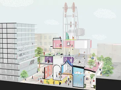 Architectural Section Perspective architectural rendering architectural visualization architecture architecture design art design graphic design graphic art illustration perspective render user center design ux visual art visual design visual designer visualization