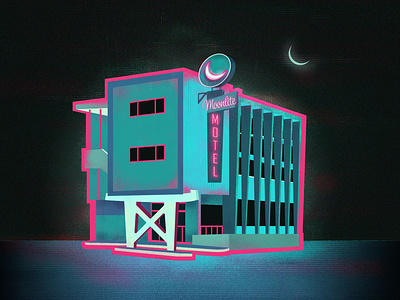 Roadside Motel 80s 80s neon americana architecture brushes illustration illustrator moon neon sign photoshop roadside vector