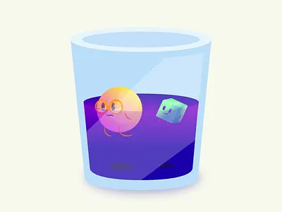 Drinky pals cartoon character cube design drawing drink flat float glass gradient illustration sphere vector