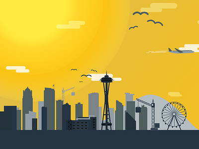 Seattle Summer Afternoon adobe flat illustration seattle vector