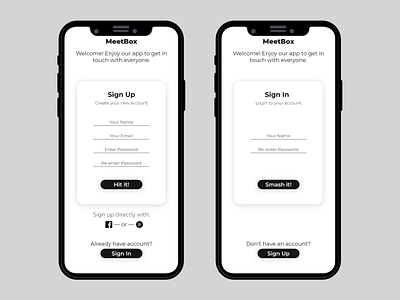 Sign in/Sign up Page app chatbox dribbble inbox ios iphone login form meetbox mobileapps sign in sign up ui ui ux uidesign uiuxdesign ux