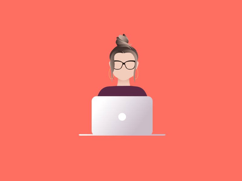 Designer Head Tilt after effects animation character design designer floating gif girl hair illustration laptop motion self portrait vector working