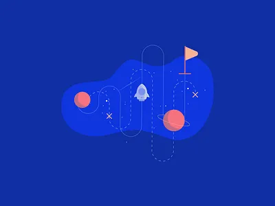 Strategic universe adobe blue branding design flat freelance geometry illustration illustrator minimalism planet rocket stars startup strategy ui universe vector