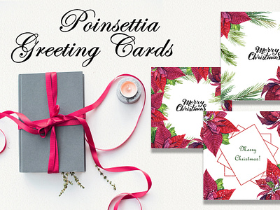 Watercolor Red Poisettia crds set botanical christmas christmas card design floral illustration pattern pattern a day poisettia postcards set design watercolor wrapping paper