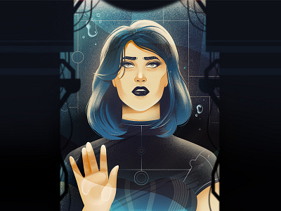 Inside blue character clean future illustration poster realistic science fiction sf website woman