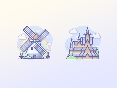 Norway, church of Heddal, Windmill in Holland church city heddal holland icojam icon icons landmark nederland norway scenarium tulip vector windmill