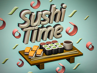 Sushi Time 3d art cartoon design illustration isometric logo typography vectary