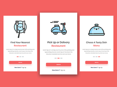 Walkthrough delivery element illustration illustrator onboarding restaraunt ui ux vector walk through