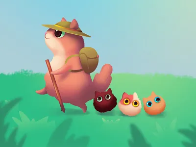 Hiking with kids cartoon cat children cute hiking illustration kids kittens nature picturebook