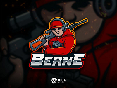 Berne Logo Esports brand brand identity branding cartoon character design design esport logo esports gaming gaming logo gun illustration logo mascot sniper sport branding sport logo sports streamer twitch