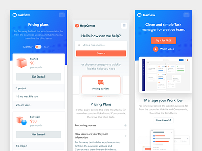 Taskflow Mobile view help center illustration pricing manager task task flow typography ui ux web