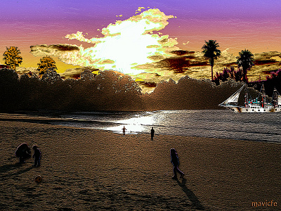 Sunset_Project 3_Afternoon On The Beach beach cloudy color composition digital art graphic art graphic design illustration landscape mavicfe nature painting palm photograhy photoshop sailboat sand sea sunset yacht