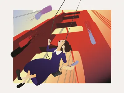 Swing in your head art beautiful breath character clothes color design dress dribbble girl gradient graphic illustration illustrator seesaw strokes sunset swing vector