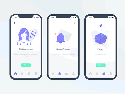 Empty States app blue character design empty page empty states homepage illustration smartphone ui ux process