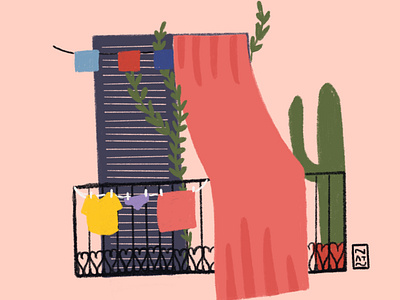 La ciutat dels balcons balcony barcelona bcn catalonia city city life cute design illustration illustration art plant plants spain women