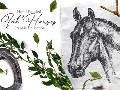Ink Horses Graphic Art art branding creative market design drawing engraving graphic art horse illustration ink logo scandinavian style sketch traditional art typography vector wedding