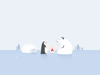 Polar Bear & Penguin bear cold cute fire flat flat design freezing graphic heating igloo illustration inspiration minimal north pole penguin polar polar bear snowing trees wallpaper