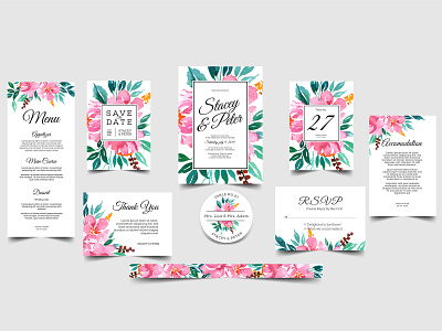 Romantic wedding invitation set floral beautiful border card decoration decorative design elegant floral flower frame greeting illustration invitation leaf romantic set spring summer vector wedding