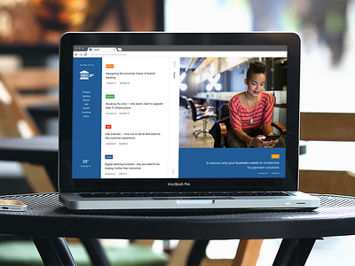 Banking news blog concept on MacBook branding design mobile app design webdesign