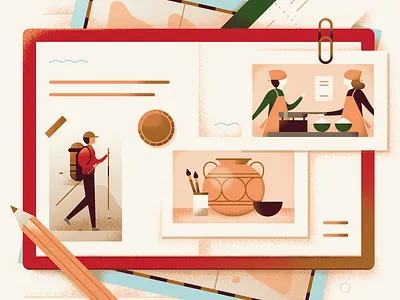 Silkwinds - Personalised Travel book cooking desk diary drawing flat flatlay gradient hiking illustration journal pastel photo pottery scrapbook table texture travel vector