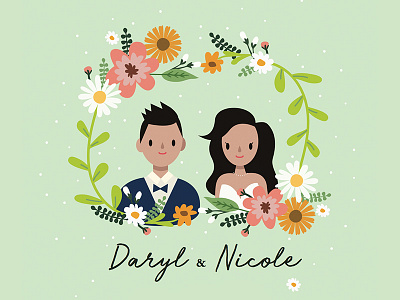 Wedding invite 2d boy bride card character cute design flower flowers girl groom illustration invitation invite man print vector wedding wedding card woman